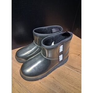 UGG Clear Transparent Rain Boots With Black Fur Lining Size 5